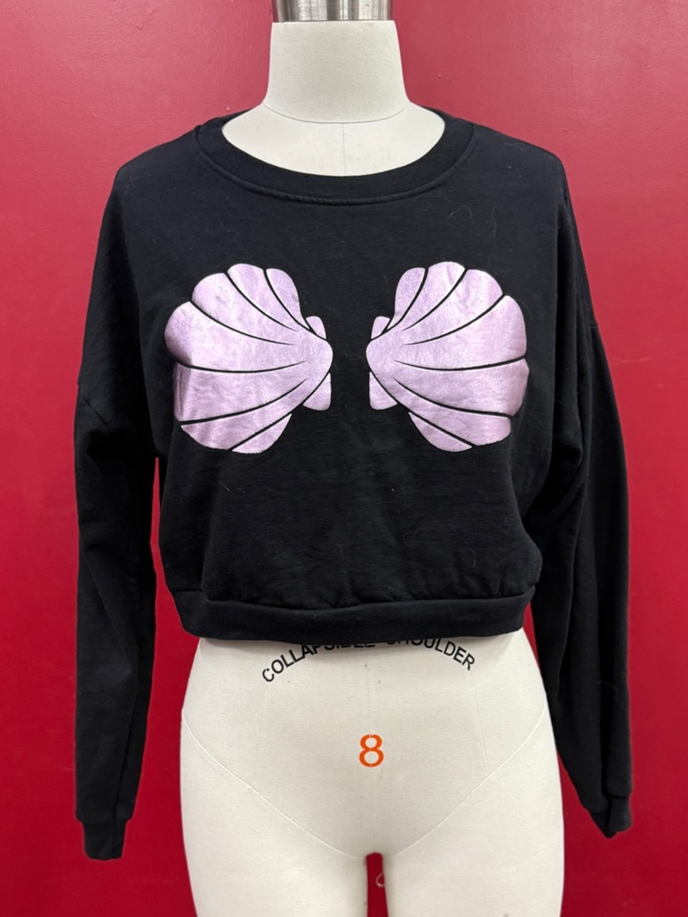 Disney Black Cropped Sweatshirt with Metallic Pink Shells